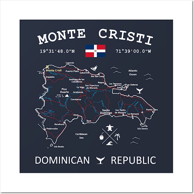 Monte Cristi Dominican Republic Flag Travel Map Coordinates GPS Wall Art by French Salsa